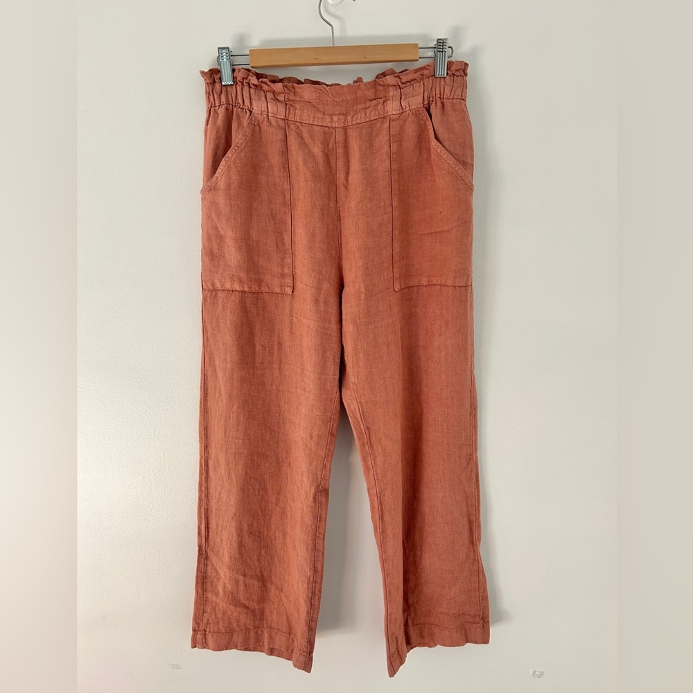 Wide Leg Linen-Blend Pants in Terra Cotta